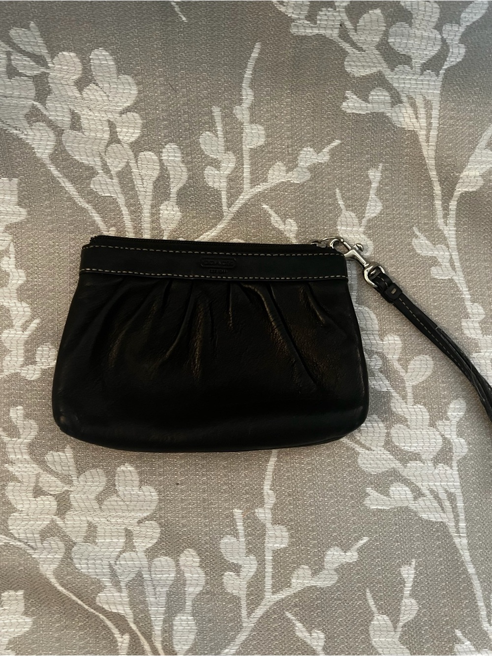 Coach Black Leather Pleated Wristlet Clutch